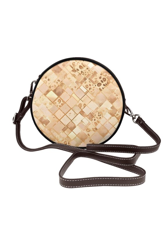 Leather Shoulder Round Bag 7.12.36in Fashion Casual Crossbody Bag Shoulder Bag For Work Travel Business Shopping Date Rose Gold Leopard Print Animal Skin Texture_2
