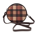 thumbnail image 1 of Leather Shoulder Round Bag 7.1×2.36in Fashion Casual Crossbody Bag Shoulder Bag For Work Travel Business Shopping Date Rosybrown Buffalo Plaid Check Tartan Scotland_2, 1 of 5