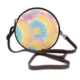 thumbnail image 1 of Leather Shoulder Round Bag 7.1×2.36in Fashion Casual Crossbody Bag Shoulder Bag For Work Travel Business Shopping Date Yellow Tie-Dye Background Rainbow Colors_3, 1 of 5