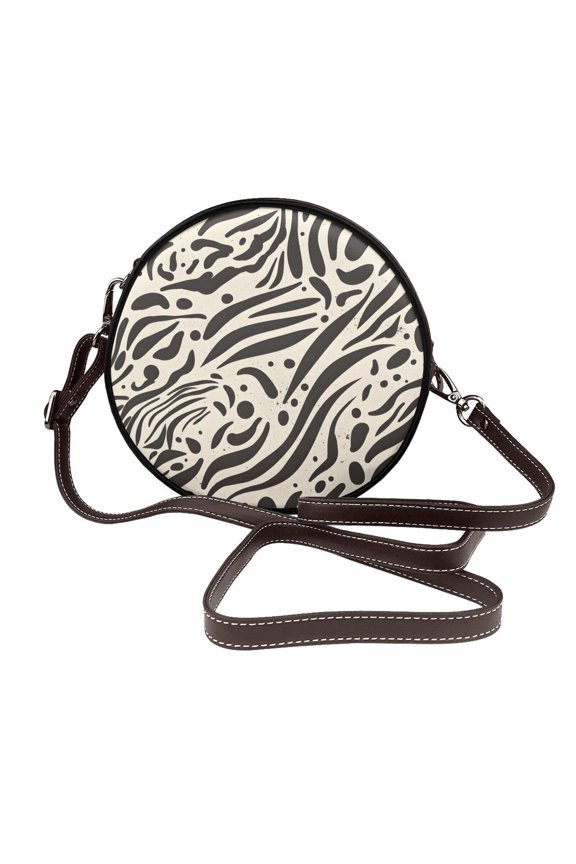 Leather Shoulder Round Bag 7.12.36in Fashion Casual Crossbody Bag Shoulder Bag For Work Travel Business Shopping Date Zebra Skin Print Style Saddlebrown_1
