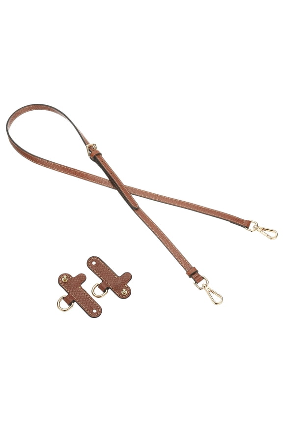 Leather Shoulder Strap, Adjustable Purse Straps Replacement Kit with Gold Clasp for Handbag, Brown