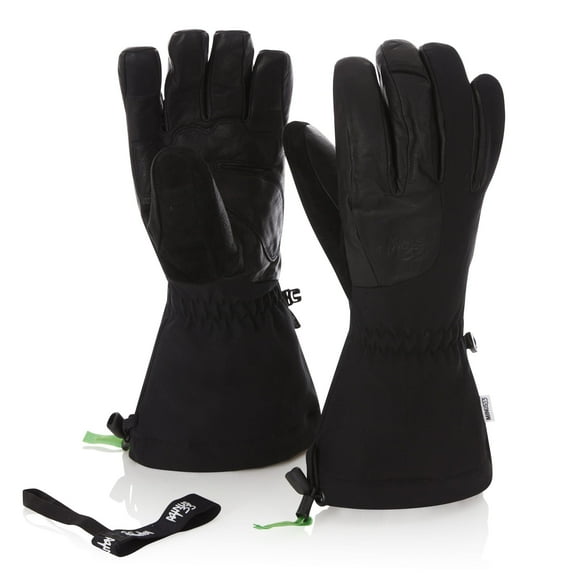 Leather Ski Glove - Warm Breathable Winter Gloves for Snow Sports - Wool Insulation - Classic Snowboarding Gloves - Black - X-Large
