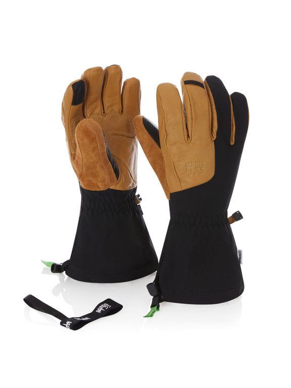 Leather Ski Glove - Warm Breathable Winter Gloves for Snow Sports - Wool Insulation - Classic Snowboarding Gloves - Tan/Black - Large