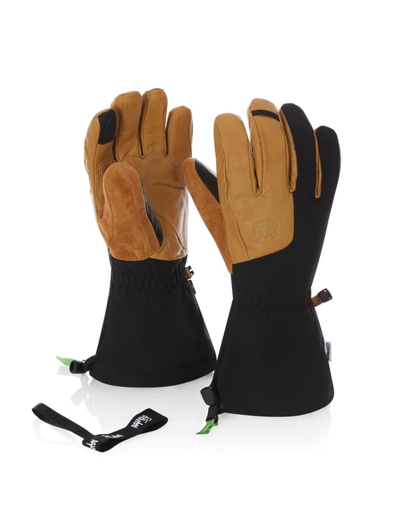 Leather Ski Glove - Warm Breathable Winter Gloves for Snow Sports - Wool Insulation - Classic Snowboarding Gloves - Tan/Black - Small
