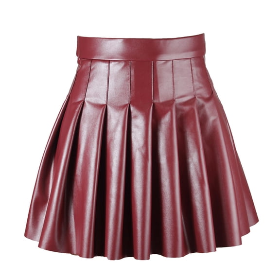 Leather Skirt With Slit Pleated Solid Short Elegant Skirt