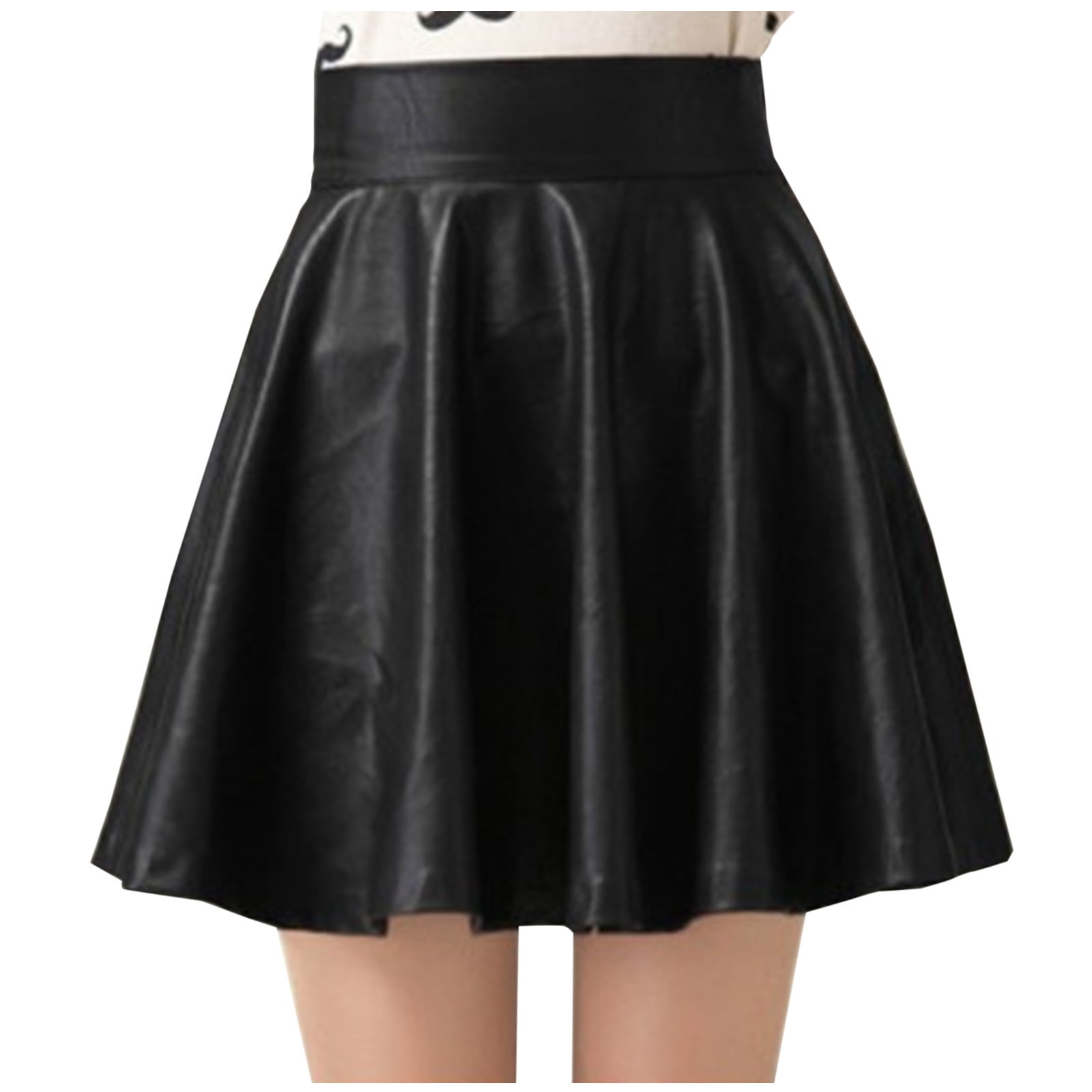 Leather Skirt for Girls Solid High Waisted Ruffle Pleated Skirts