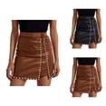 thumbnail image 1 of Leather Skirts for Women Zip Back High Waisted Side Slit Metallic Leather Mini Skirt, 1 of 5