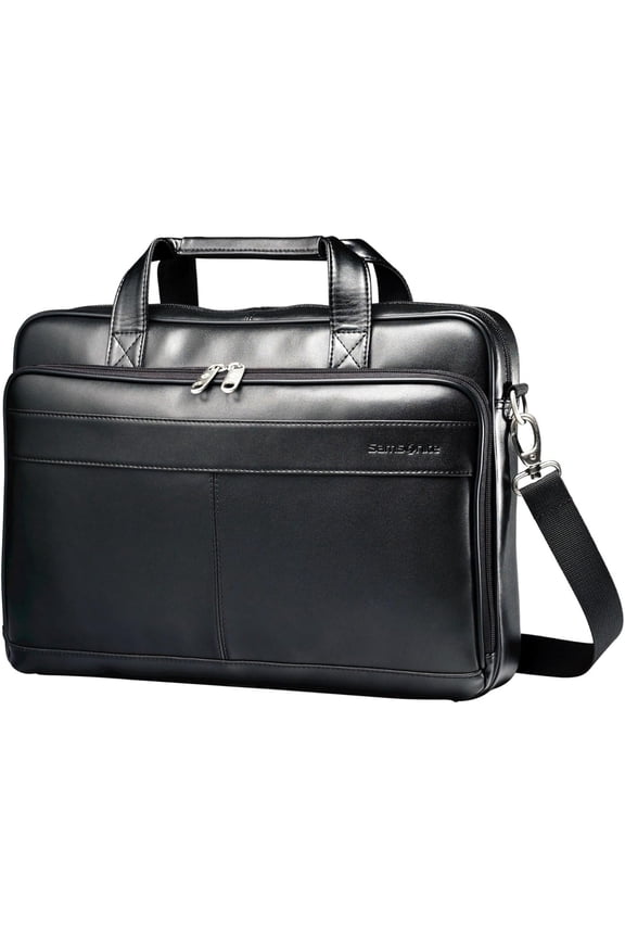 Leather Slim Briefcase, Black, 16 Inch