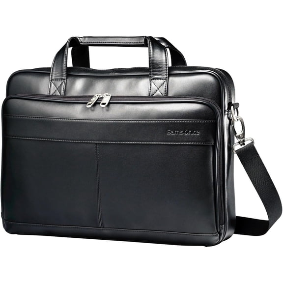 Leather Slim Briefcase, Black, 16 Inch