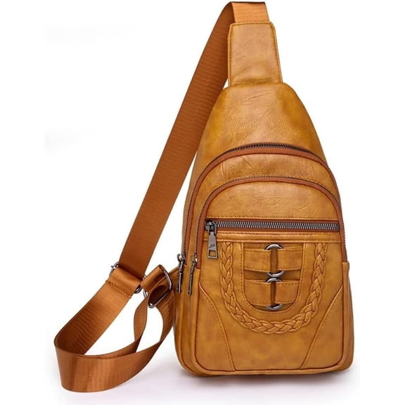 Leather Sling Backpack Chest Crossbody Shoulder Bag Travel Daypack for Men and Women Brown Big