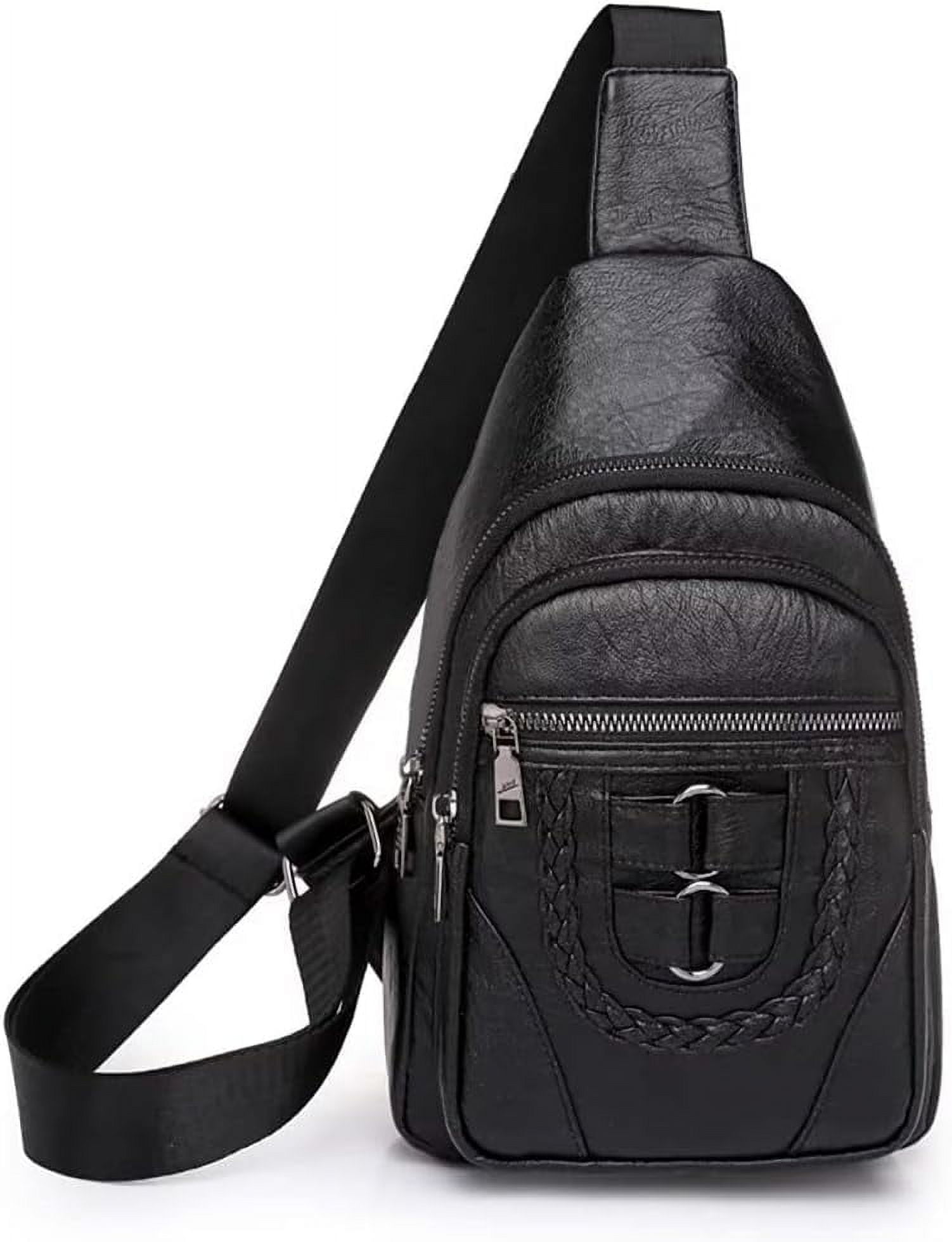 best rated and cheapest black leather women's sling backpack Leather Sling Backpack Chest Crossbody Shoulder Bag Travel Daypack for Men and Women Brown Big, Adult Unisex, Size: Medium