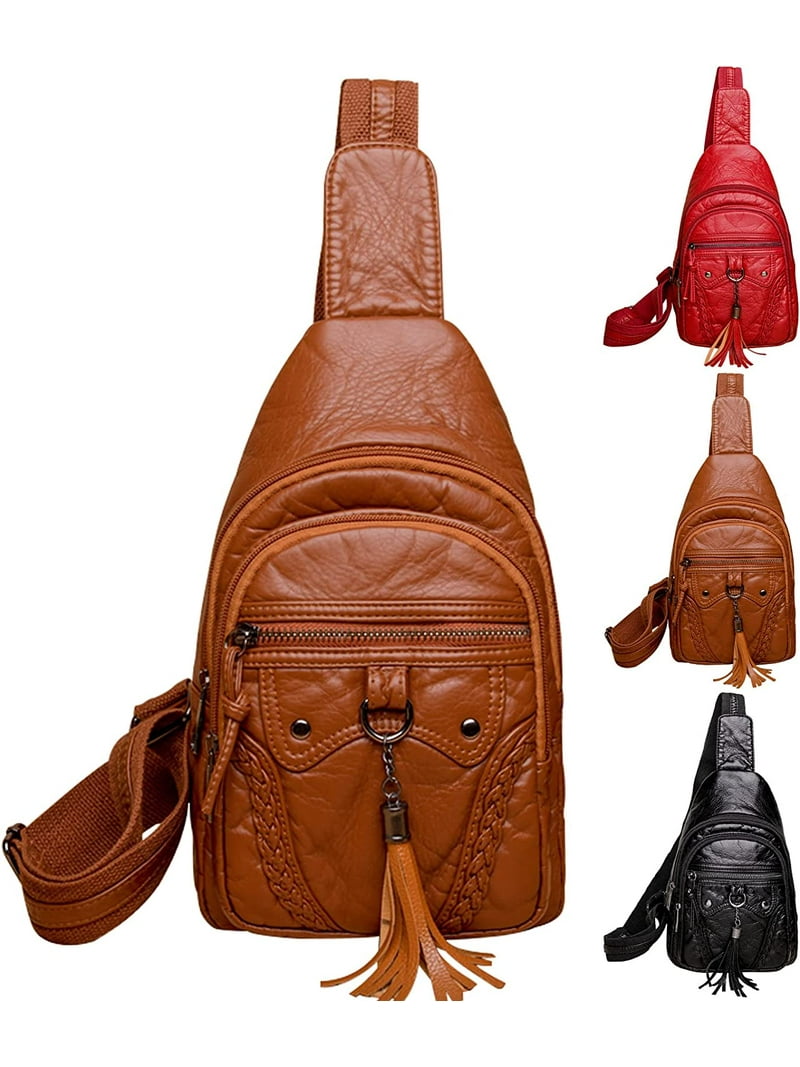 Women's Waterproof Leather Sling Bag, Shoulder Crossbody Backpack