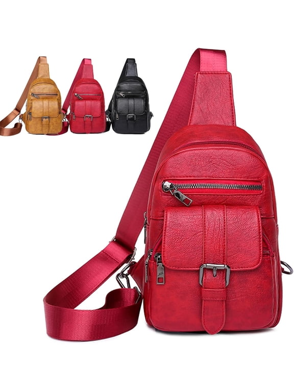 Leather Sling Bag For Women Waterproof Crossbody Bag Chest Bag Fashionable Small Backpack Purse For Travel Hiking