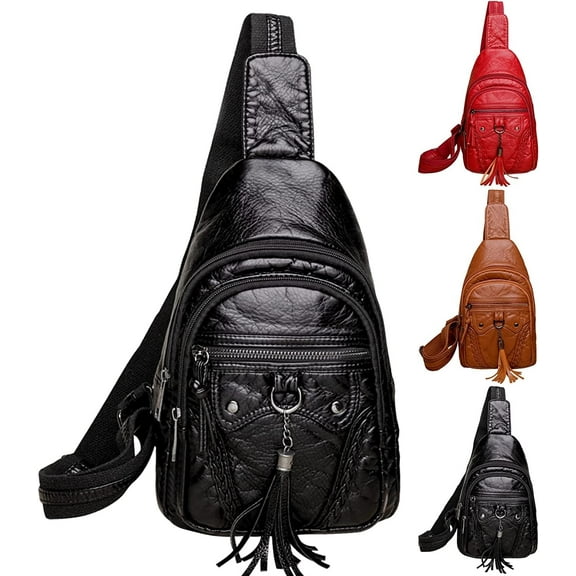 Leather Sling Bag For Women Waterproof Crossbody Bag Chest Bag Fashionable Small Backpack Purse For Travel Hiking