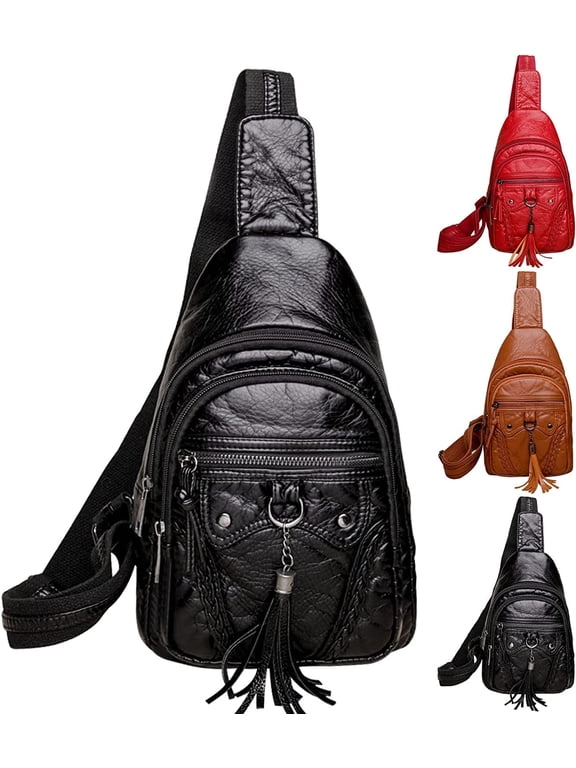 Leather Sling Bag For Women Waterproof Crossbody Bag Chest Bag Fashionable Small Backpack Purse For Travel Hiking