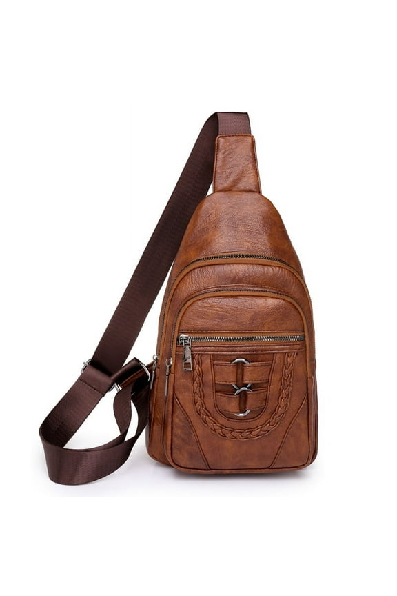 Leather Sling Bag Purse for Women Chest Crossbody Shoulder Bags Travel Daypack for Men and Women Brown Big