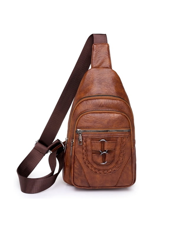 Leather Sling Bag Purse for Women Chest Crossbody Shoulder Bags Travel Daypack for Men and Women Brown Big