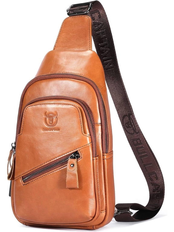 BULLCAPTAIN Unisex Adjustable Straps Vintage Leather Shoulder Bag, Brown