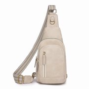 Leather Sling Chest Bag for Women Adjustable Crossbody Bags Trendy Handbag Multiple Pockets Travel Shoulder Bag Card Holder