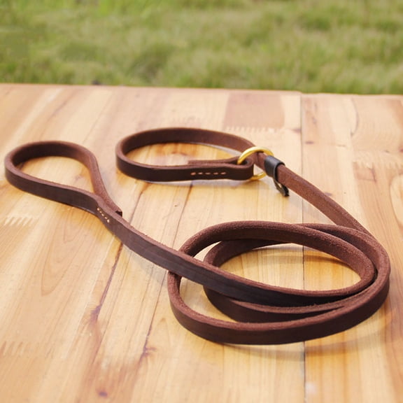 Leather Slip Dog Leash For Medium And Large Dogs Flat Sturdy Adjustable Slip Lead Soft Leather Pet Slip Chain Lead