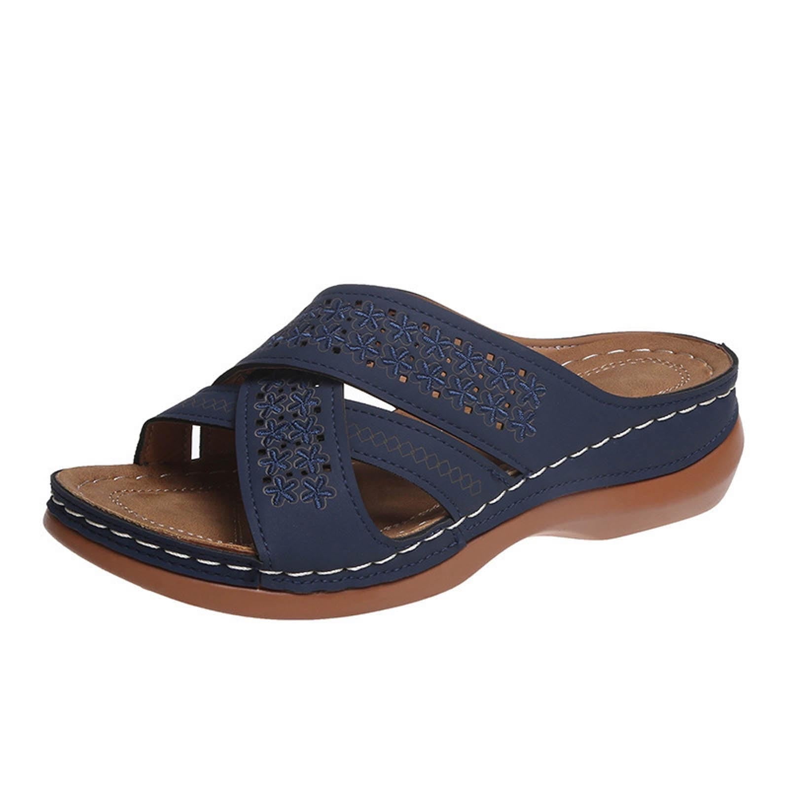 Leather Slipper Summer Womens Slide Sandals Open Toe Leather Flat ...