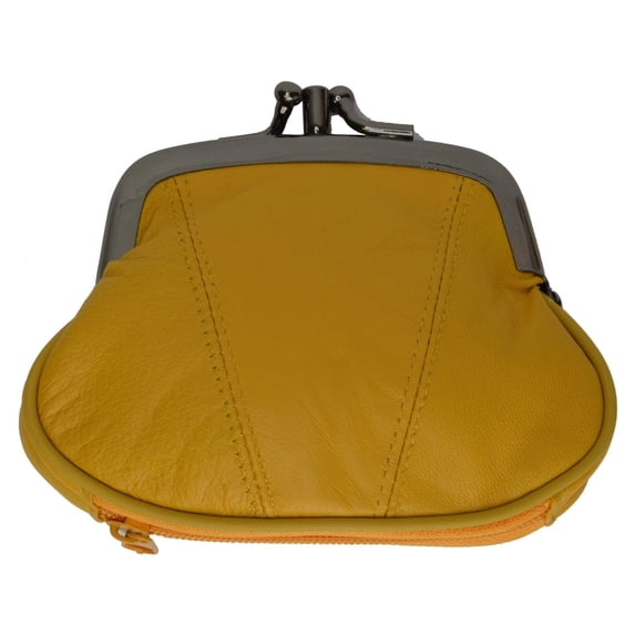 Leather Small Change Purse Double Frame with Zipper Pocket Y022