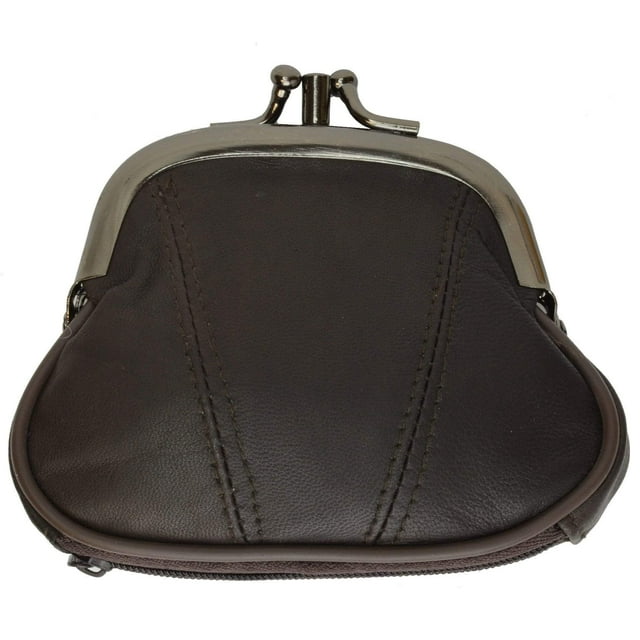 Leather Small Change Purse Double Frame with Zipper Pocket Y022