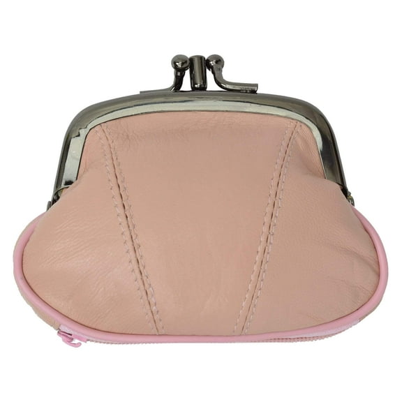 Leather Small Change Purse Double Frame with Zipper Pocket Y022