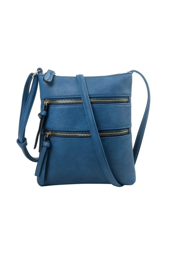 Small Lightweight Shoulder Bag for Women Multiple Zipper Pockets Crossbody Handbag Adjustable Strap Cellphone Purses Blue