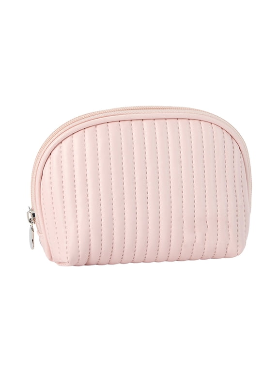 Leather Small Makeup Bag for Purse, Solid Color Mini Makeup Zipper Pouch Travel Cosmetic Bag, Cute Preppy Waterproof Portable Toiletry Storage Pouch Bag for Girl Women(5.51"x2.75"x4.53")-Pink