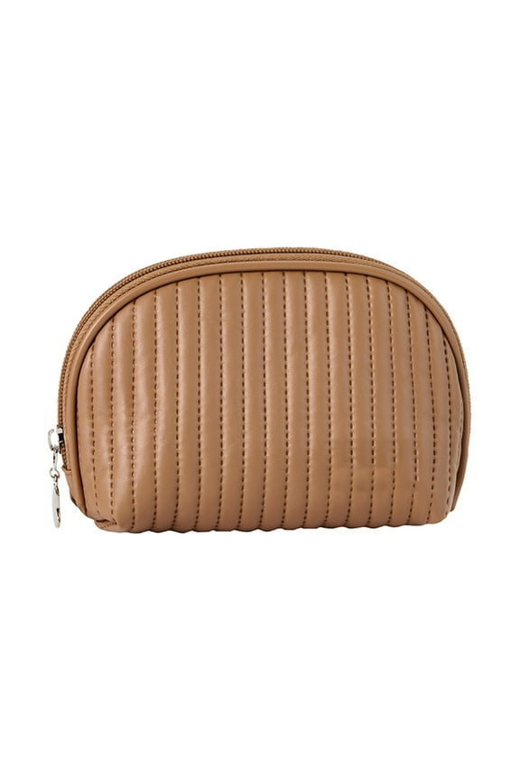 Leather Small Makeup Bag for Purse, Solid Color Mini Makeup Zipper Pouch Travel Cosmetic Bag, Cute Preppy Waterproof Portable Toiletry Storage Pouch Bag for Girl Women(5.51"x2.75"x4.53")-Coco Brown