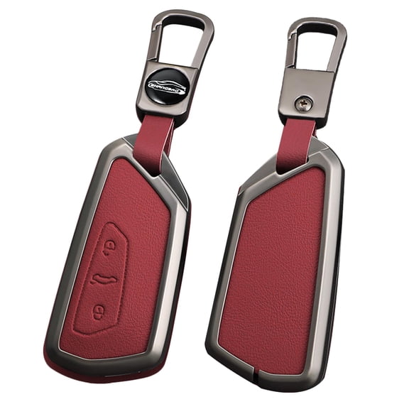 Leather Smart Car Key Fob Cover for VW Volkswagen ID3 ID4 MK8 Golf 8 GTI Skoda Octavia Metal Key Case for Golf 8 Key Case Holder Protector Metal Keychain