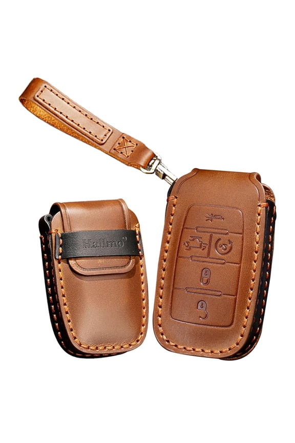 Leather Smart Key Fob Case Cover Protector Compatible with RAM 1500, RAM 2500, RAM 3500 2024 Smart Key Cover Keychain 5 Button