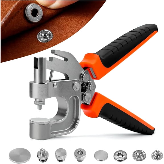 Leather Snap Fastener Tool Kit - Snap Button Kit with 40 Sets 15mm Silver Snaps - Hole Punch & Snap Press Pliers for Leather Craft, Jacket & Bag Repair - Ergonomic Design for Safe, Easy DIY Projects
