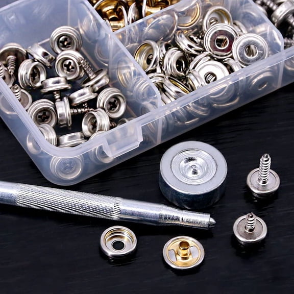 Leather Snap Fasteners Kit, 120 Pcs Metal Button Snaps Press Studs with 2 Setter Tools, Leather Snaps for Clothes, Jackets, Jeans Wears, Bracelets, Bags