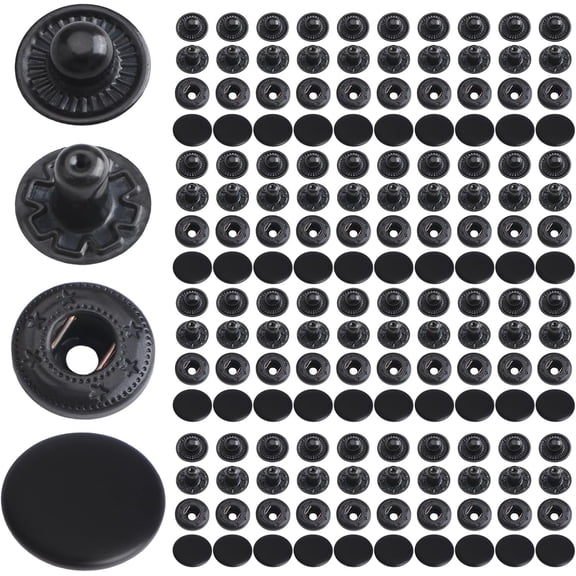 Leather Snaps Fasteners Kit, 50 Sets 15mm Metal Snap Buttons Sewing Snaps Black Antique Bronze Four in One Buckle with One Blue Cone