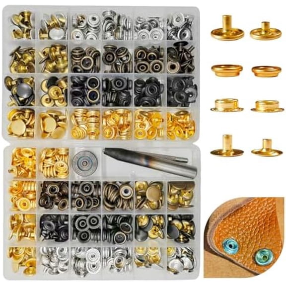 Leather Snaps and Fasteners Kit,Metal Snap for Thick Leather Fabric, 160 Set Brass Heavy Duty Snap Buttons Kit,Canvas Snap Kit for Clothing Canvas Tarpaulin Tents Awnings Canvas, Thick Leather