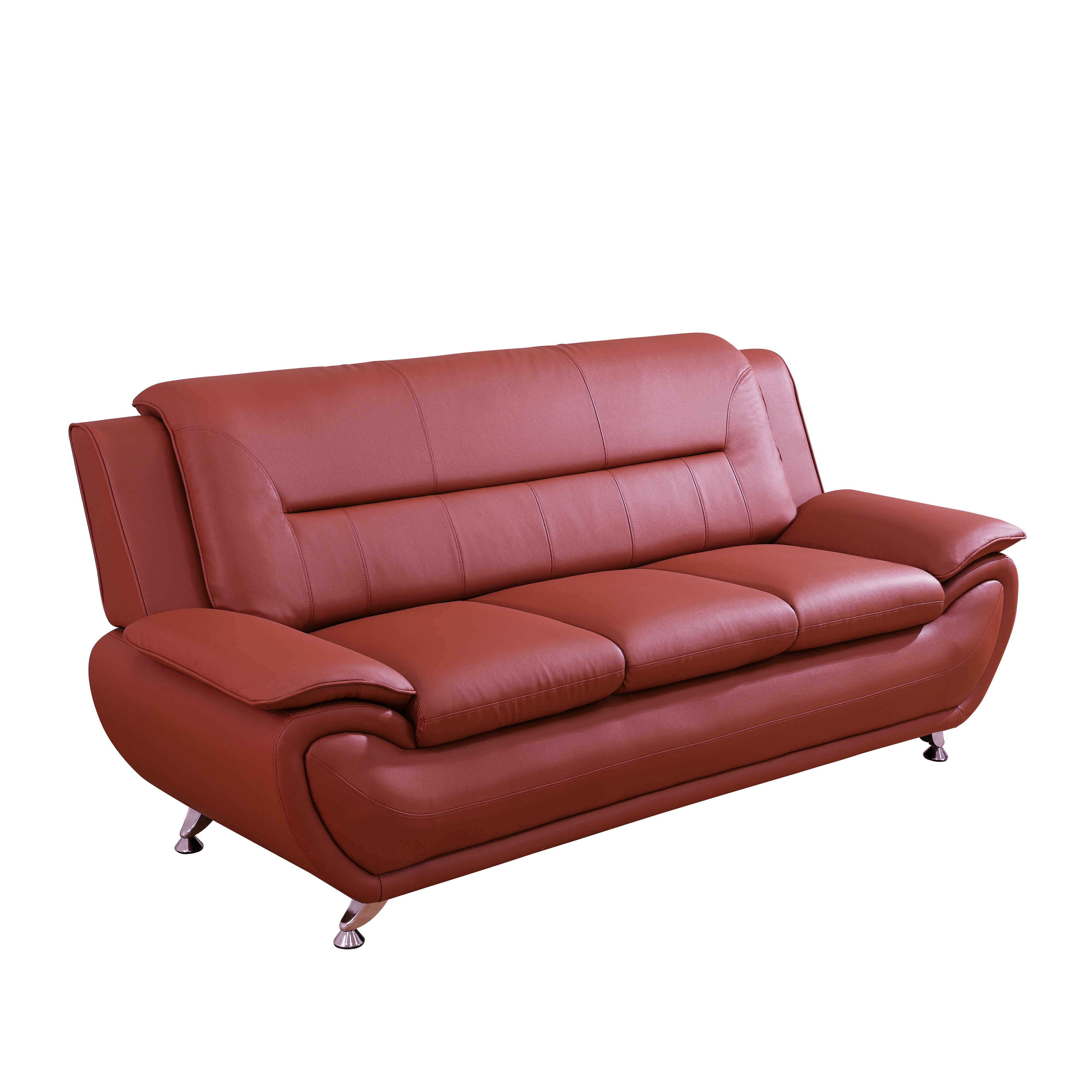 Leather Sofa Chair, Modern Accent Chair Comfy Sofa Couch Curved Armchair for Living Room, Bedroom, Red