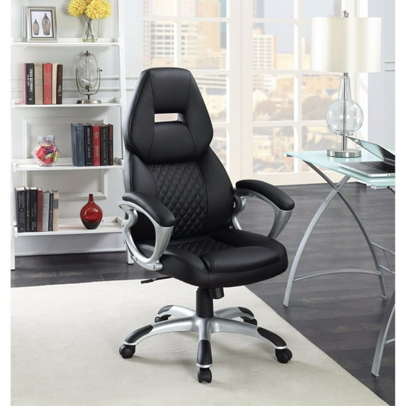Leather, Sporty Executive High Back Office Chair, Black