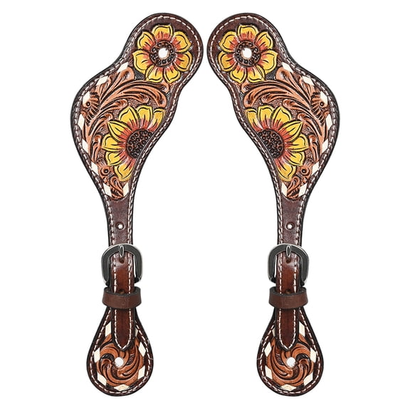 Leather Spur Strap Western Floral Dark Brown Hand Paint Hilason