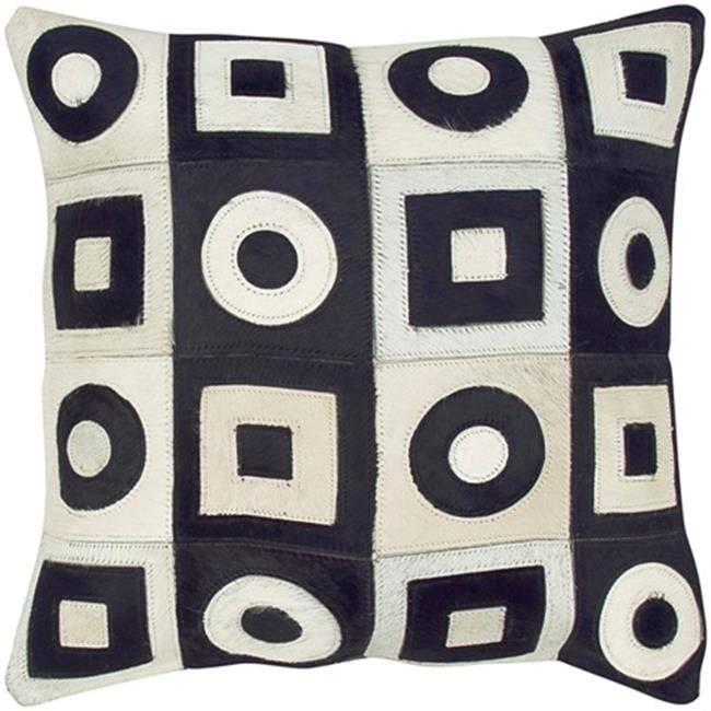 Black and White Leather Geometric Square Pillow