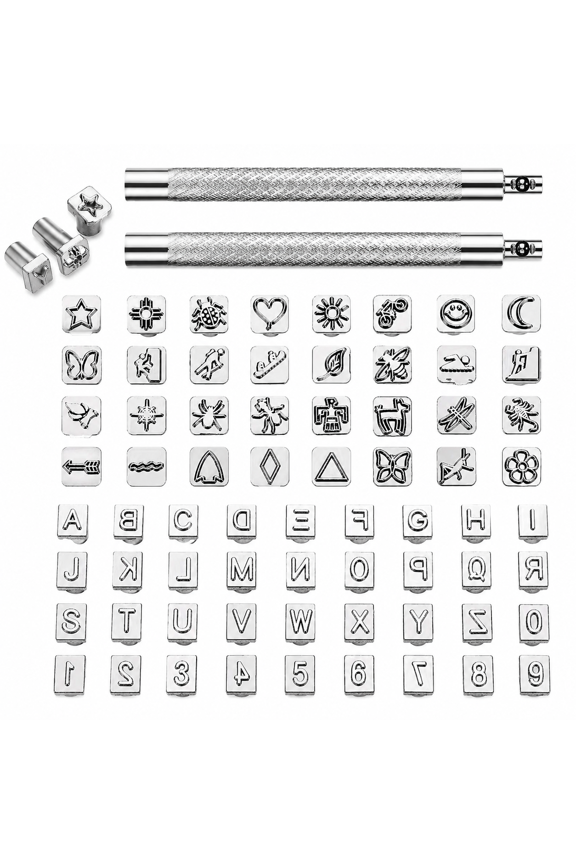 Leather Stamping Tool Kit 70 Pcs, Stainless Steel Leather Embossing Tools with Letters Numbers Pattern Stamps, DIY Leather Craft Tools Set for Wallet Belt Keychain Jewelry Making Gift