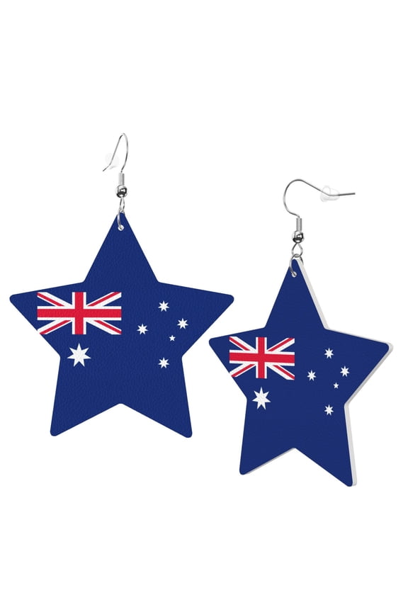 Leather Star Hook Earrings Australian Flag Print Earring Dangle Drop Earring For Women