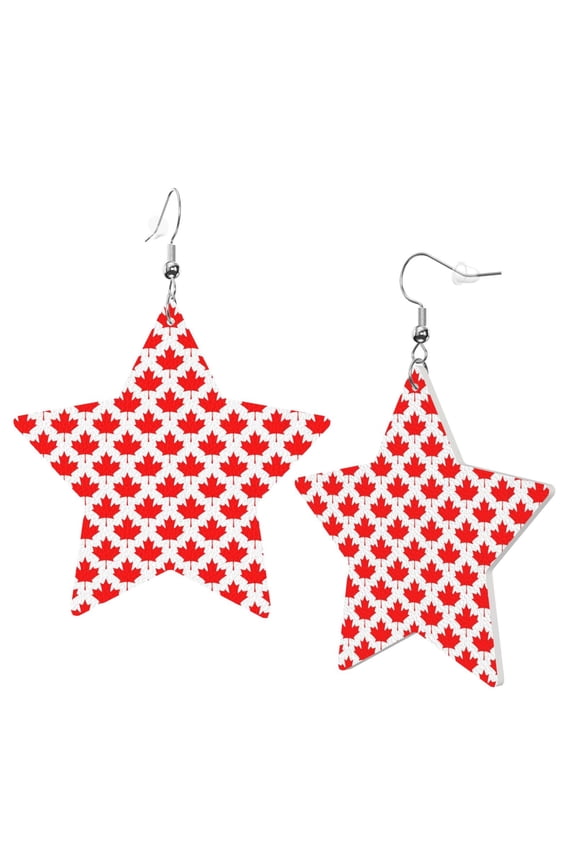 Leather Star Hook Earrings Canada Maple Leaf Pattern Print Earring Dangle Drop Earring For Women