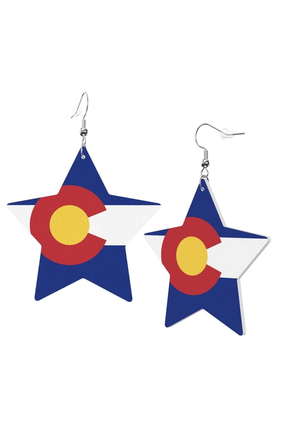 Leather Star Hook Earrings Colorado Print Earring Dangle Drop Earring For Women