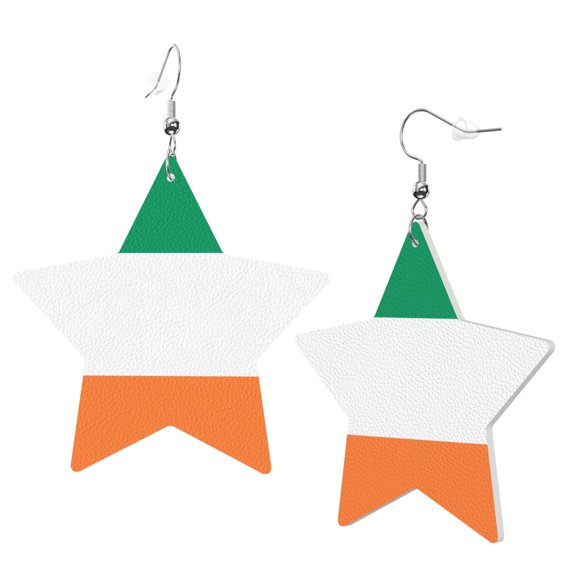 Leather Star Hook Earrings Flag Of Ireland Print Earring Dangle Drop Earring For Women