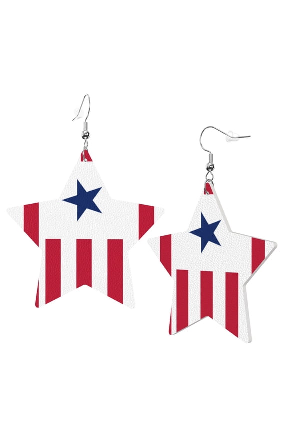 Leather Star Hook Earrings Flag Of Liberian Print Earring Dangle Drop Earring For Women