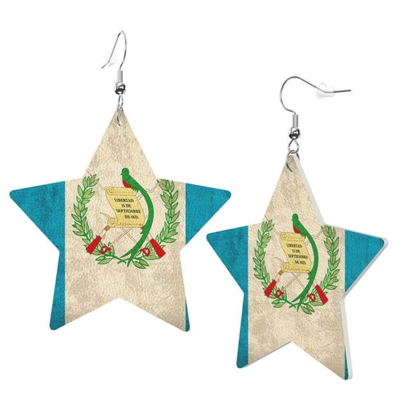 Leather Star Hook Earrings Guatemala Flag Proud Guatemalan Vintage Print Earring Dangle Drop Earring For Women