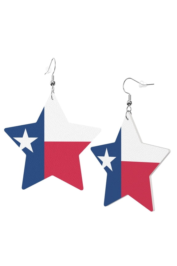 Leather Star Hook Earrings Lone Star Texas Flag Print Earring Dangle Drop Earring For Women