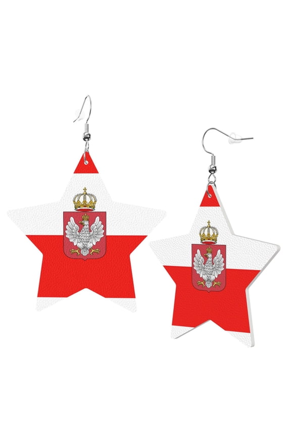 Leather Star Hook Earrings Poland Print Earring Dangle Drop Earring For Women